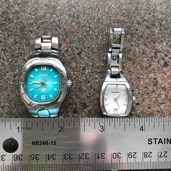 Fossil watches - lot of 2 watches Silver & Turquoise face / Silver & White face - Picture 2 of 5